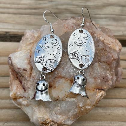 Hand Stamped Halloween Earrings, Fall Accessories,..
