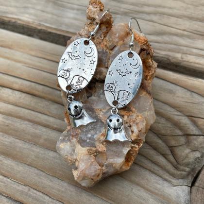 Hand Stamped Halloween Earrings, Fall Accessories,..