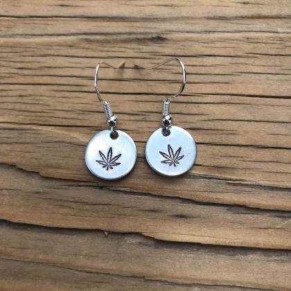 Pot Leaf Earrings, Silver Marijuana Earrings,..