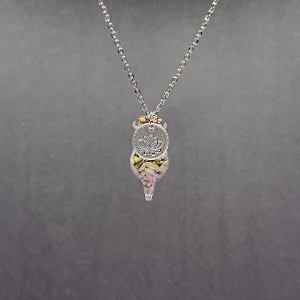Small Lavender Bottle Necklace, Lotus..