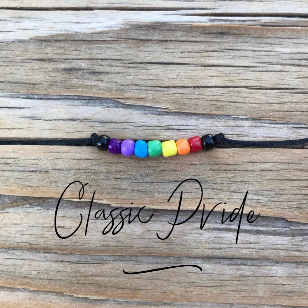 Pride Rainbow Adjustable Bracelet, Beaded Rainbow Bracelet Or Anklet With Black Adjustable Cord Love Is Love, Coming Out Gift