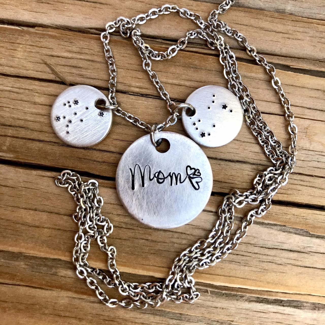 Special Mom Necklace, Disc Necklace With Optional Constellations Representing Her Children