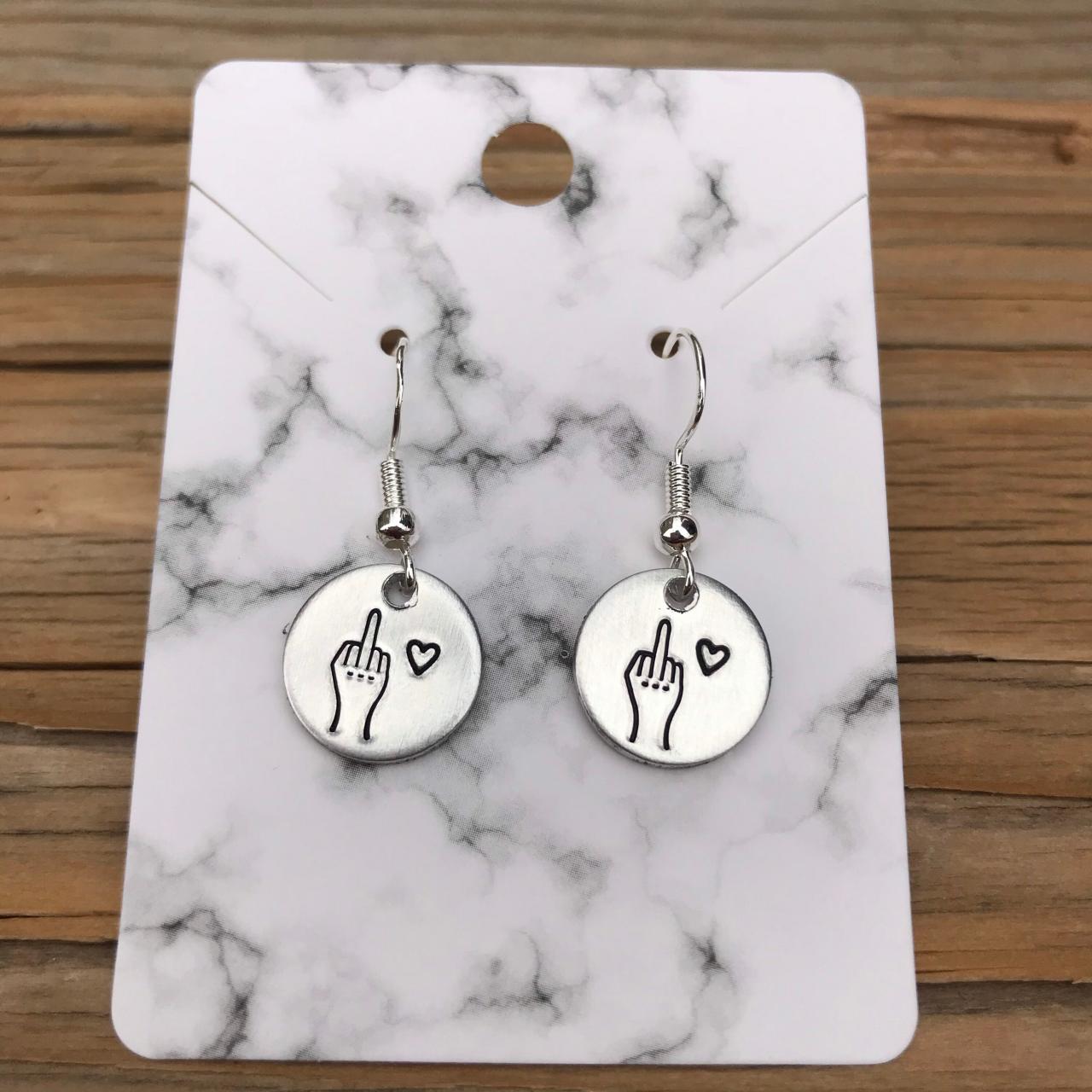 Earrings, One Pair, Sterling Silver And Aluminum Middle Finger Earrings