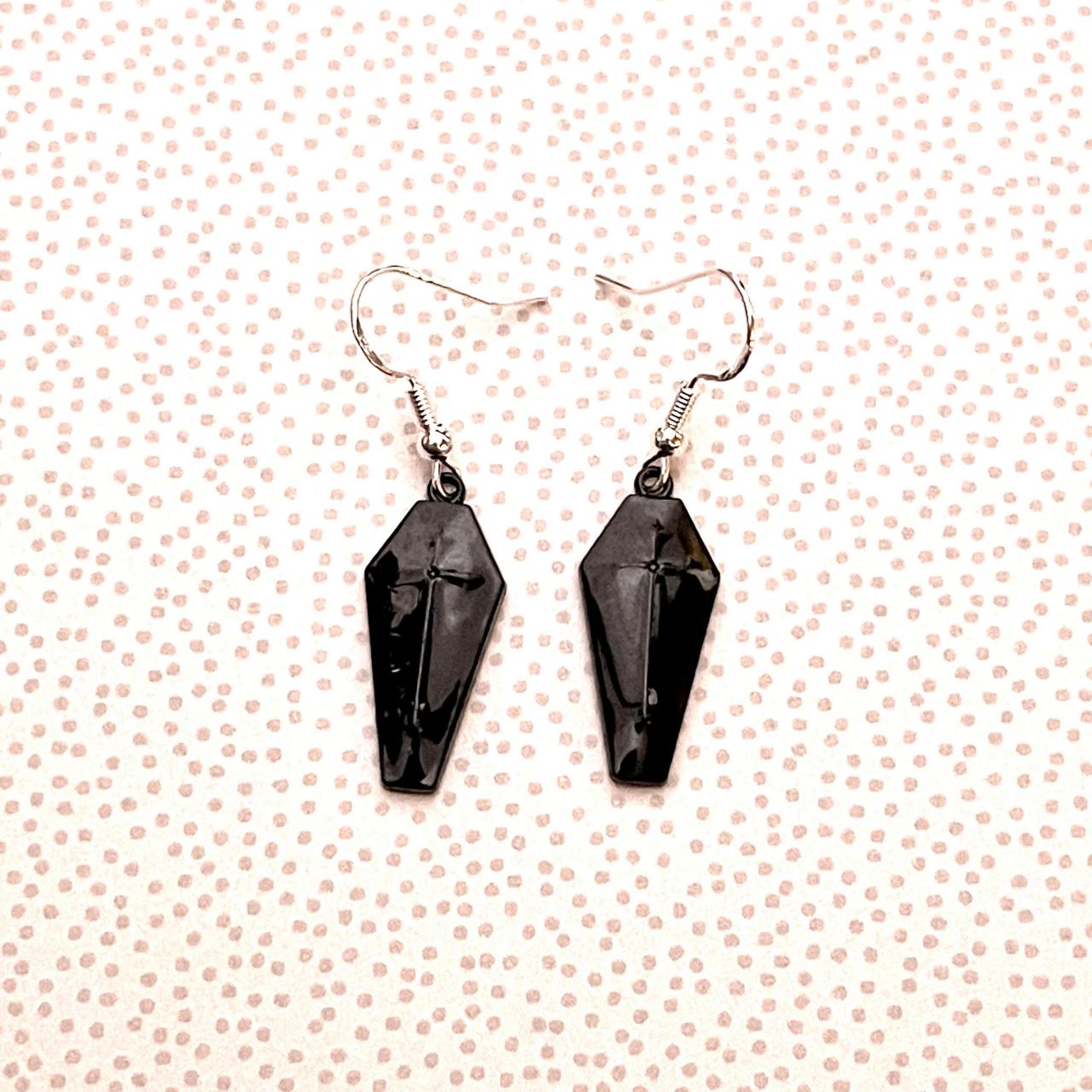 Black coffin earrings, Vampire accessories, gothic jewelry, goth black earrings, sterling silver, coffin jewelry