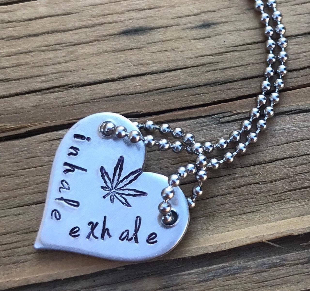 Weed, Marijuana, Necklace, Leaf, Inhale, Exhale, Ball Chain, Aluminum