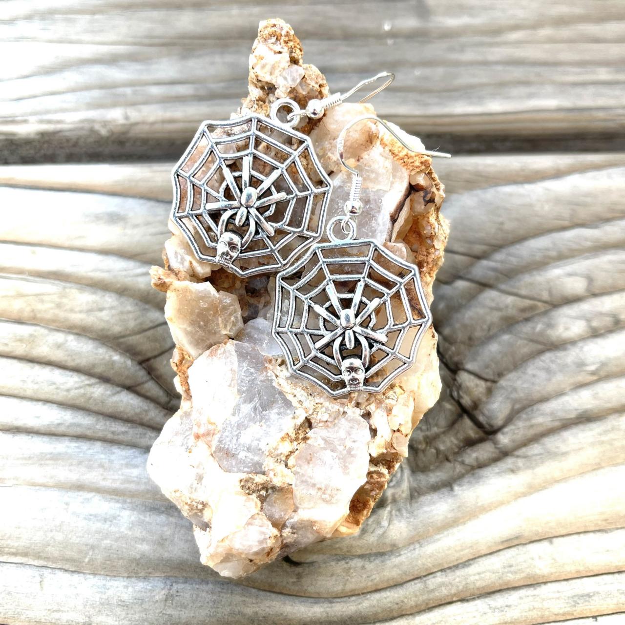 Hypoallergenic Halloween Earrings, Spider Web Accessories, Witchy Jewelry, Spider Web Earrings, Sterling Silver, Trick Or Treat,