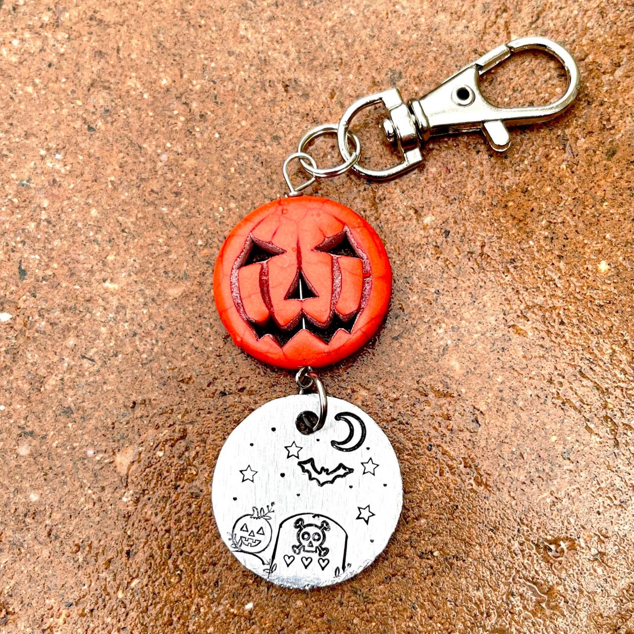Halloween Candy Bag Charm, Halloween Keychain, Hand Stamp Metal, Metal Stamped, Spooky Keychain, Trick Or Treat, Candy Corn Charm
