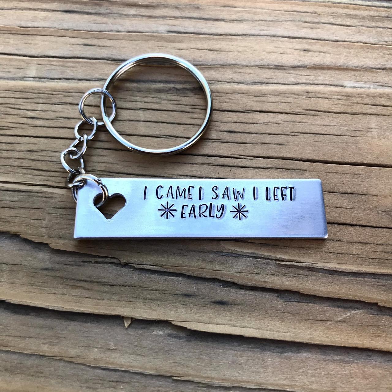 Hand stamped, Introvert, I came I saw, I left early, custom keychain. Initials, name, customizable