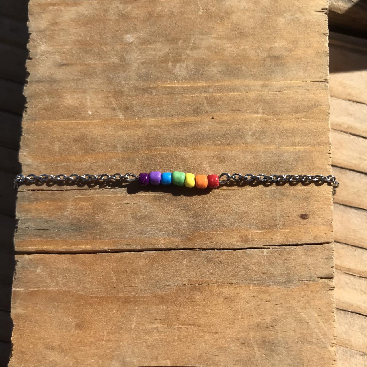 Pride Bracelet, Rainbow Jewelry, Anklet, Pride, Rainbow With Steel Chain And Lobster Claw, Love Is Love, Colorful, Lgbtq