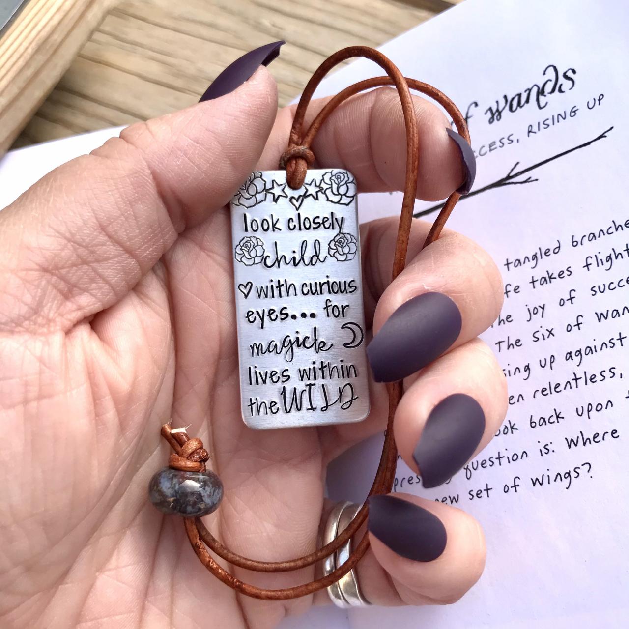 Magick Lives In The Wild Metal Bookmark With Leather Cord And Stone Bead