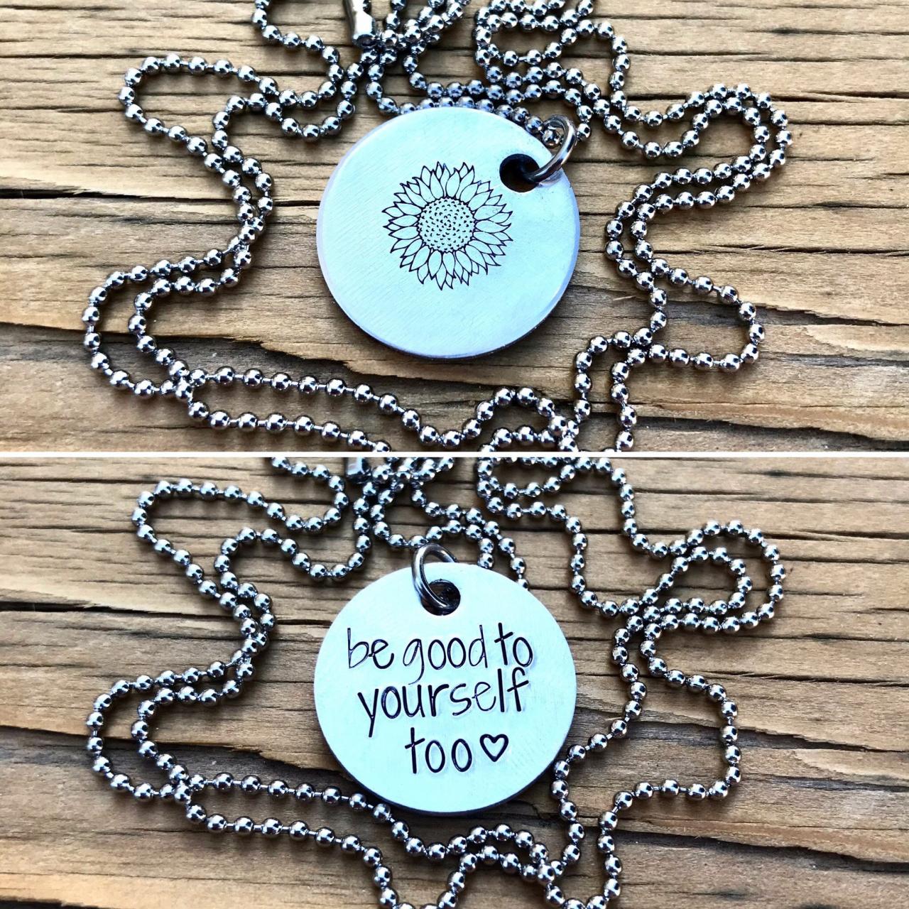 Double Sided, Sunflower, Secret Message, Ball Chain, Aluminum Fancy, Lightweight, Love, Thoughtful Gift, Necklace, Silver