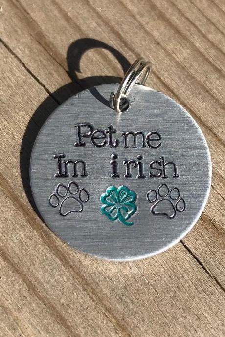 Clover, st pattys day, green, saint Patrick’s day, pet tag, pet me I’m Irish, custom, hand made