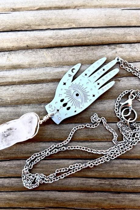 Tarot Necklace, Witchy Necklace, Crystal Jewelry, All Seeing Eye, Palmistry Accessories, Celestial, Spooky Season, Gift For Witch