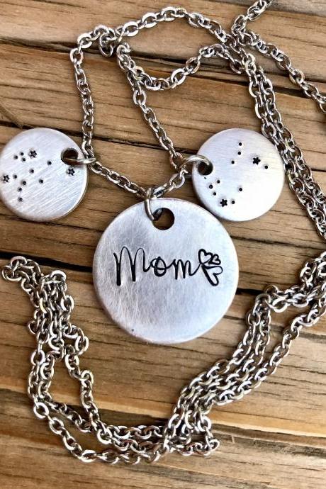 Special Mom necklace, disc necklace with optional constellations representing her children