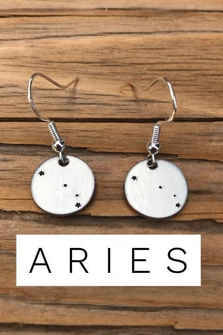 Earrings, Silver Tiny Aries Zodiac Constellation earrings