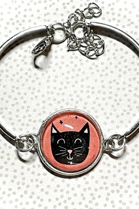 Black Cat Bracelet, Scaredy-cat, Teacher Halloween, Halloween Cabochon, Spooky Bracelet, Trick Or Treat, Jack O Lantern, Spooky Jewelry