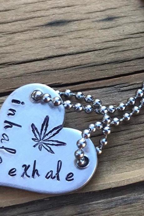 Weed, marijuana, Necklace, leaf, inhale, exhale, ball chain, aluminum