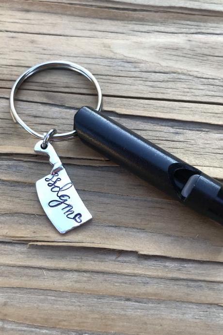 Custom SSDGM keychain, murderino gifts, hand stamped shop, gifts for a friend, Stay Sexy Don’t Get Murdered Keychain with whistle