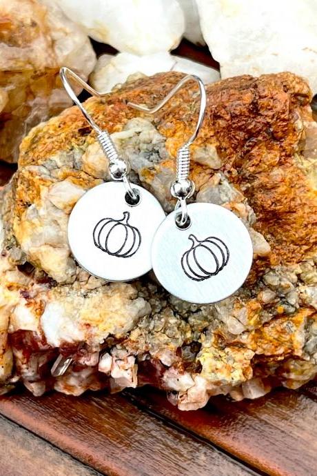Hypoallergenic pumpkin earrings, Fall accessories, hand stamped metal, metal stamped, witches and ghouls, trick or treat, hallows Eve
