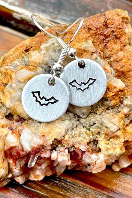 Hypoallergenic Bat Earrings, Spooky Accessories, Hand Stamped Metal, Metal Stamped, Witches And Ghouls, Trick Or Treat, Witch Jewelry