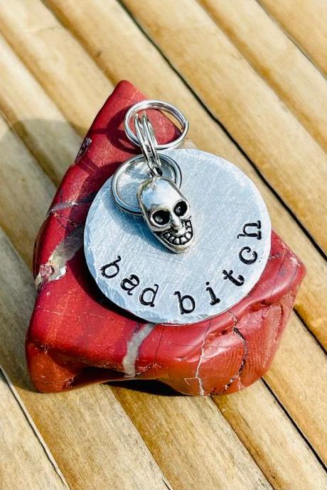 Bad Bitch Dog Tag, pet tag, hand stamped metal tag, stamped metal,Light Weight, Aluminum, Personalized tag, customizable, custom,