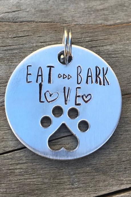 Eat Bark Love, pet tag, funny dog, puppy,