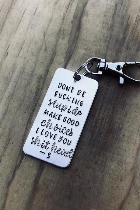 Shit Head Keychain, Funny, silver metal, lightweight, son, dad, father, sister, brother, cousin, uncle, personalized, hand stamped metal,