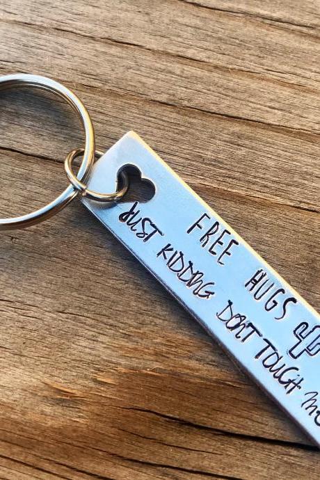 Hand stamped, Cactus, Free Hugs, just kidding don’t touch me, custom keychain. Initials, name, customizable