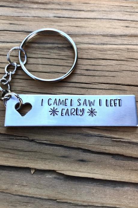 Hand stamped, Introvert, I came I saw, I left early, custom keychain. Initials, name, customizable