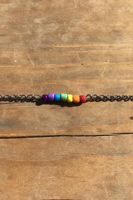 Pride Bracelet, Rainbow jewelry, Anklet, Pride, Rainbow With Steel chain and lobster claw, Love is Love, colorful, LGBTQ