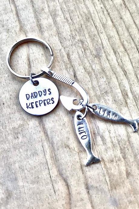 Personal Gifts for Dad, Fathers Day, Daddy’s Keeper Keychain,Hand stamped, Fully custom Initials, names, Papa, Grandpa, Dad, Father’s Day,