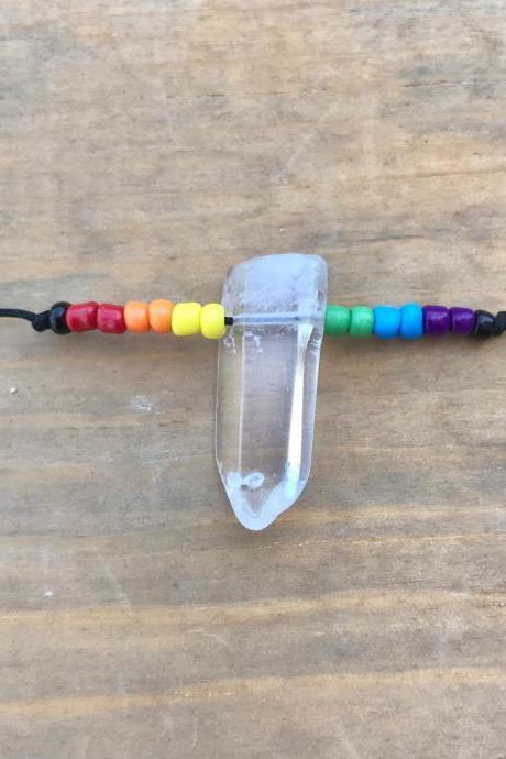 Pride Jewelry, Customize Colors Pride Beaded Bracelet Or Anklet With Quartz Crystal And Adjustable Cord, Love Is Love Lgbtqia