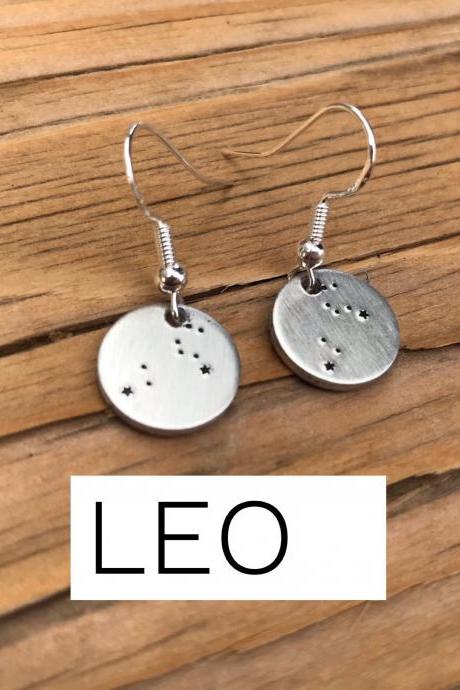 Earrings,Leo, Zodiac, Constellation, earrings, witchy, silver, stars, star, rising, sun, moon, star sign, zodiac sign, sun sign, rising sign