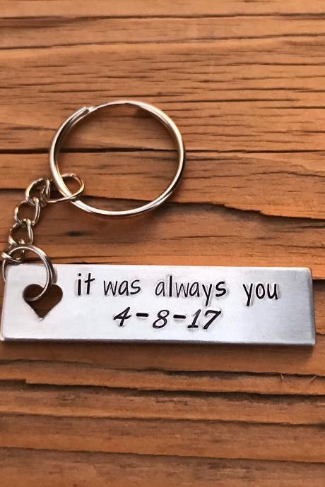 It was always you, silver color metal, lightweight aluminum, love, thoughtful gift, keychain