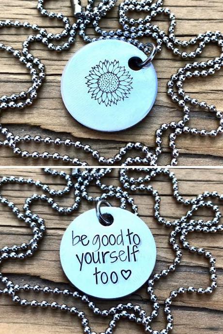 Double sided, Sunflower, secret message, ball chain, aluminum fancy, lightweight, love, thoughtful gift, necklace, silver